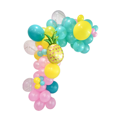 Turquoise, yellow and pink balloon garland with pineapple foil balloon. 